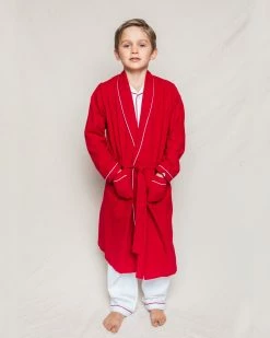 Petite Plume Red Flannel Robe With White Piping