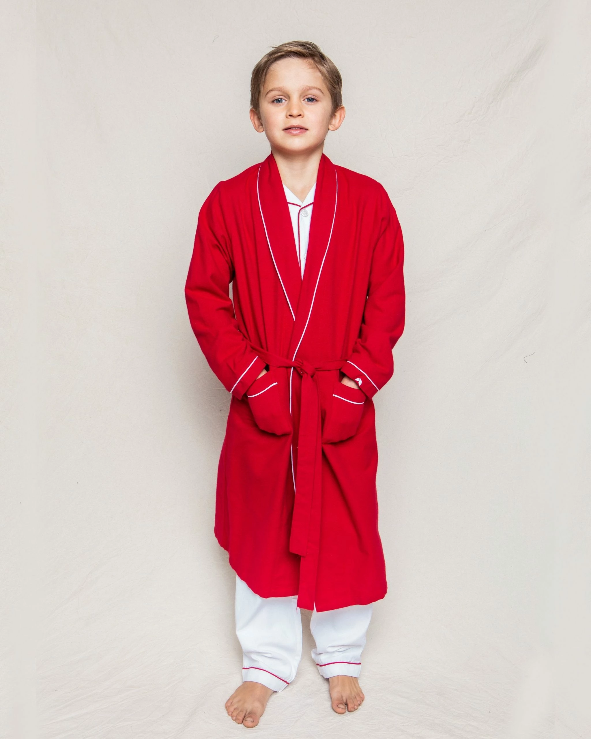 Petite Plume Red Flannel Robe With White Piping 2 Petite Plume Red Flannel Robe With White Piping
