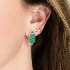 Campbell + Charlotte Wear Found Hexagon Stud Earrings - Malachite, Amethyst & Diamond