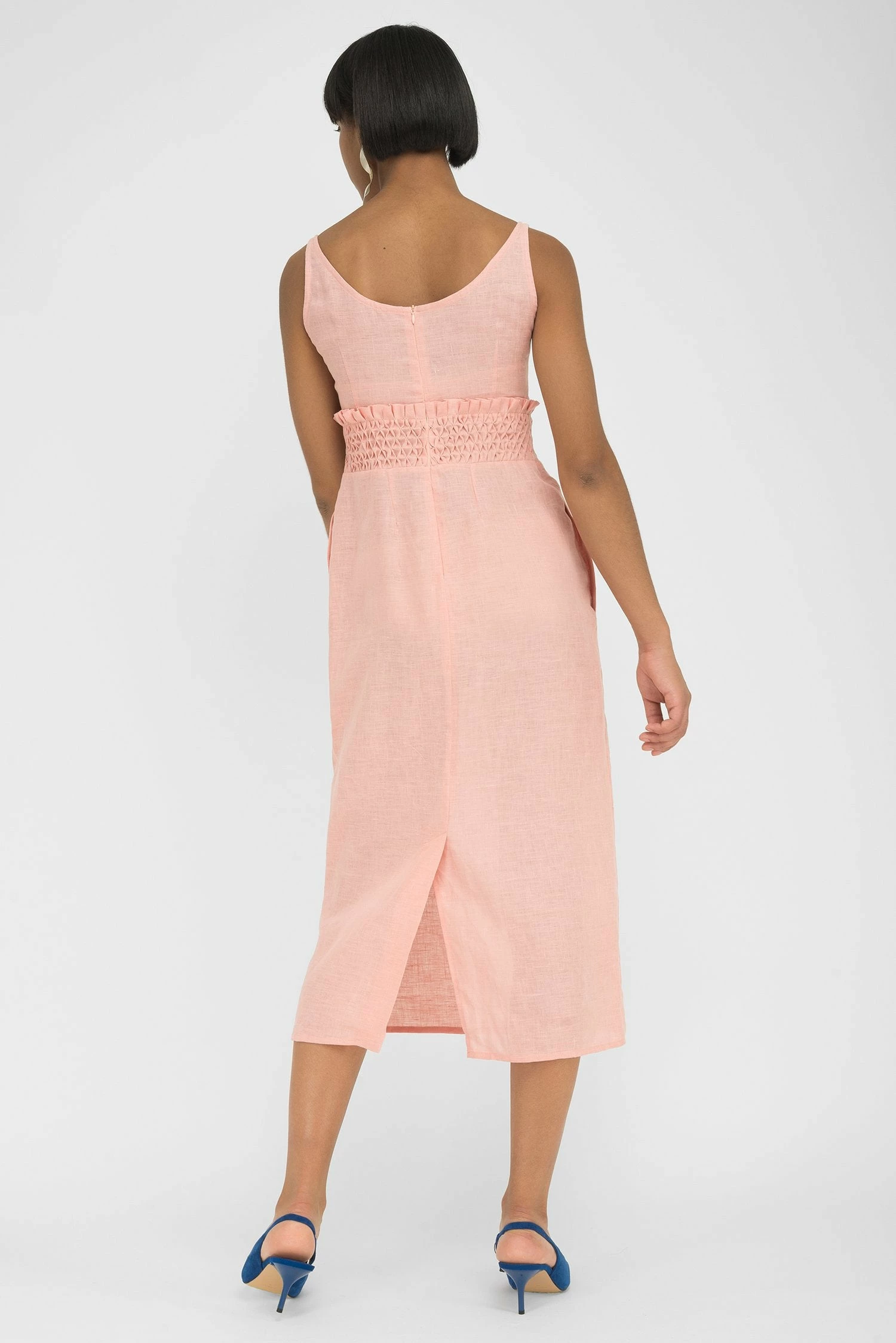 Fanm Mon Faralya Peach Linen Midi Dress 3 Fanm Mon Faralya Peach Linen Midi Dress