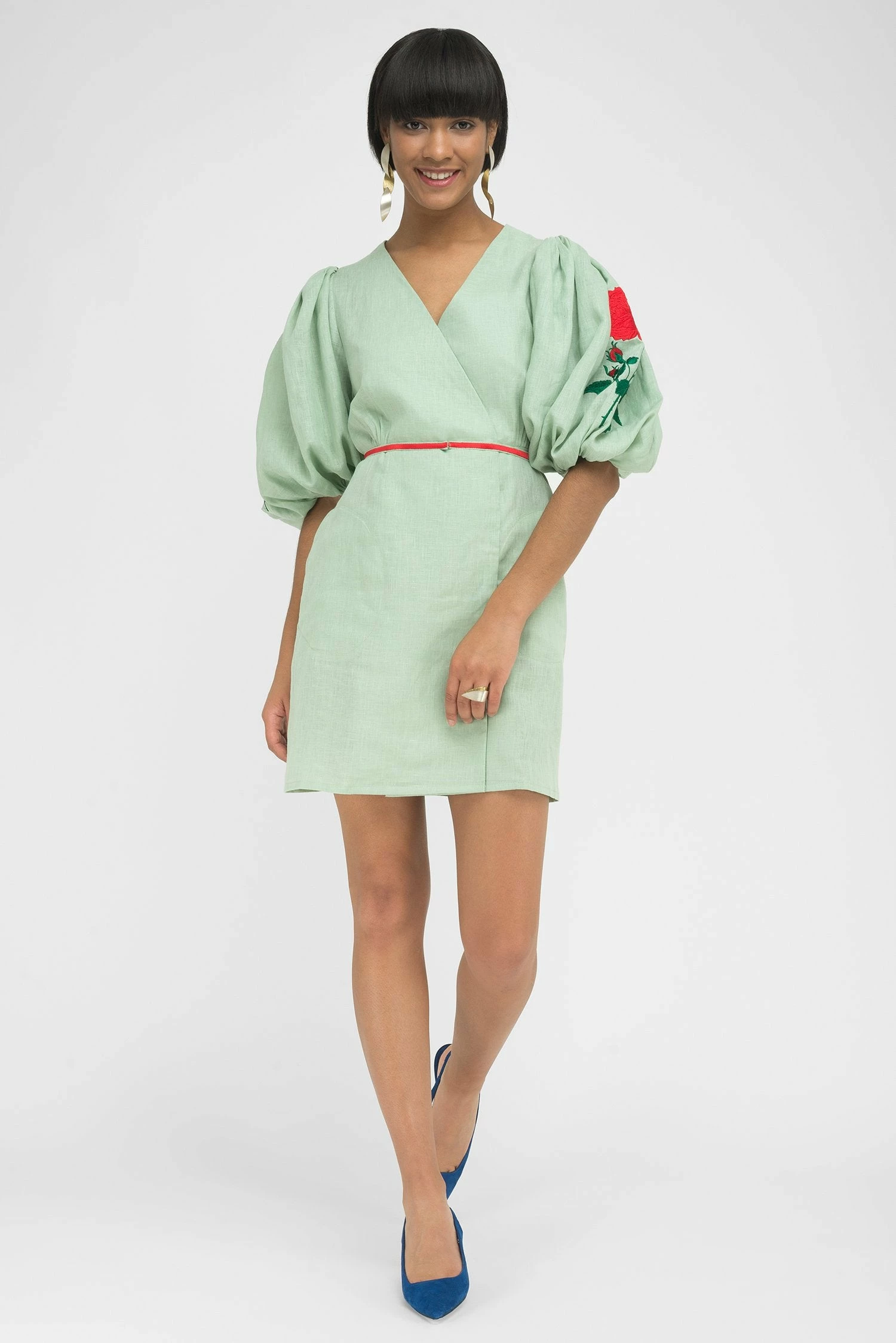 Fanm Mon Nif Green Mint Linen Green Embroidery Mini Dress 1 Fanm Mon Nif Green Mint Linen Green Embroidery Mini Dress