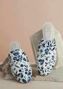 ALEPEL Denim Floral White Mule