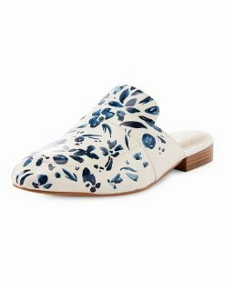 ALEPEL Denim Floral White Mule