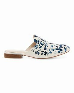 ALEPEL Denim Floral White Mule