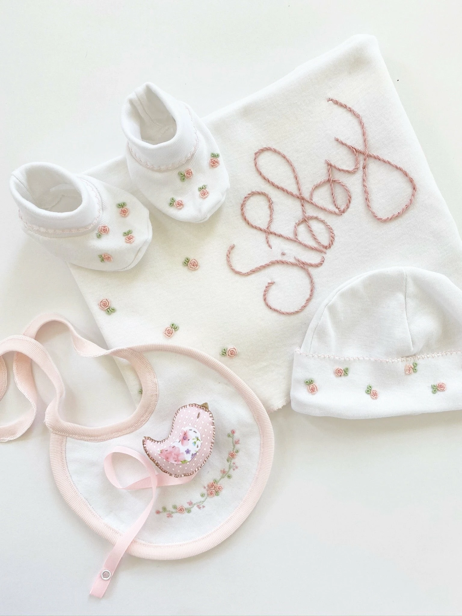 Hibiscus Linens Bundle Of Love Set, Baby Girl Gift 7 Hibiscus Linens Bundle Of Love Set, Baby Girl Gift