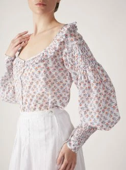 Thierry Colson Yentl Blouse, Rosebuds Orange X Blue Wear