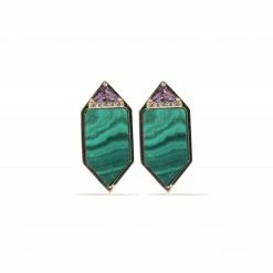 Campbell + Charlotte Wear Found Hexagon Stud Earrings - Malachite, Amethyst & Diamond