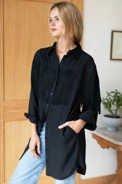 Emerson Fry Fringe Shirtdress, Black Wear