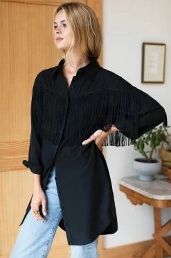Emerson Fry Fringe Shirtdress, Black Wear