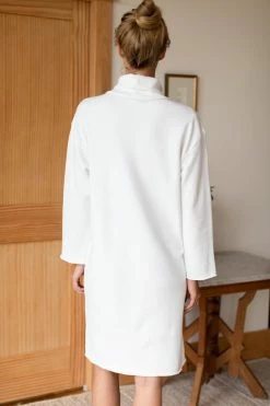 Emerson Fry Wear Raw Edge Turtleneck Dress, White