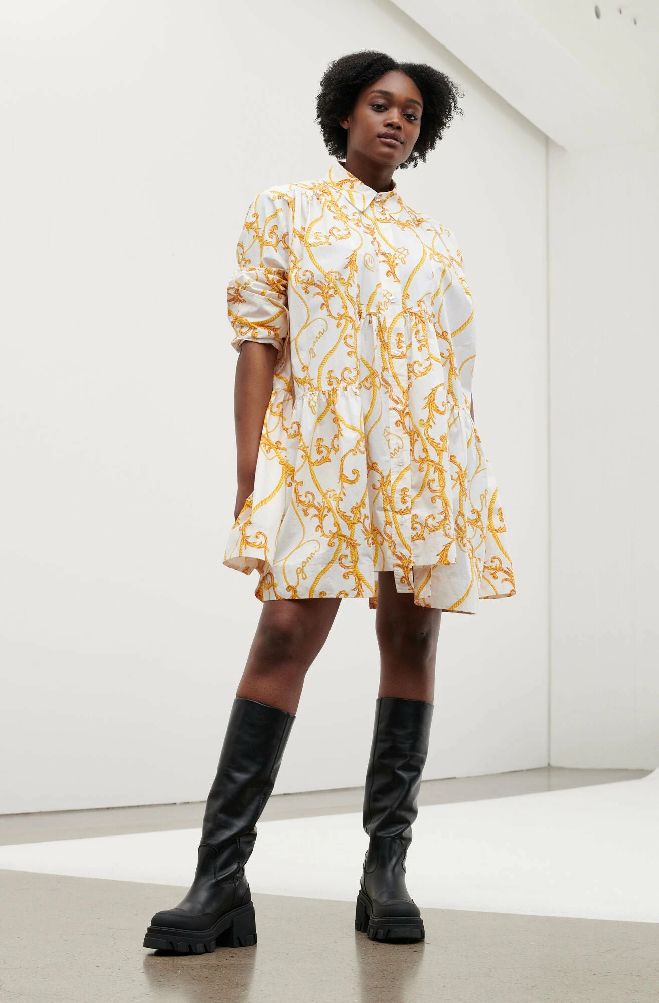 Ganni Gathered Mini Shirt Dress Wear 2 Ganni Gathered Mini Shirt Dress Wear