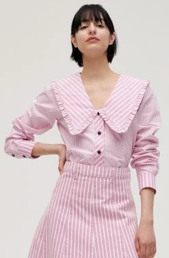 Ganni V-neck Frill Collar Wide Shirt, Moonlight Mauve Wear