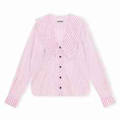 Ganni V-neck Frill Collar Wide Shirt, Moonlight Mauve Wear