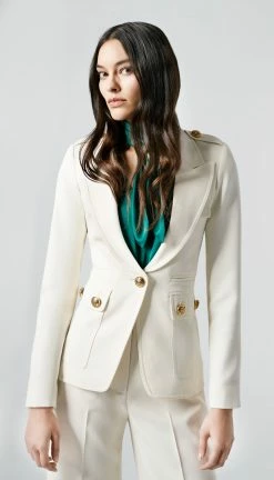 SMYTHE Wear Military Peaked Lapel Blazer, Ivory Twill