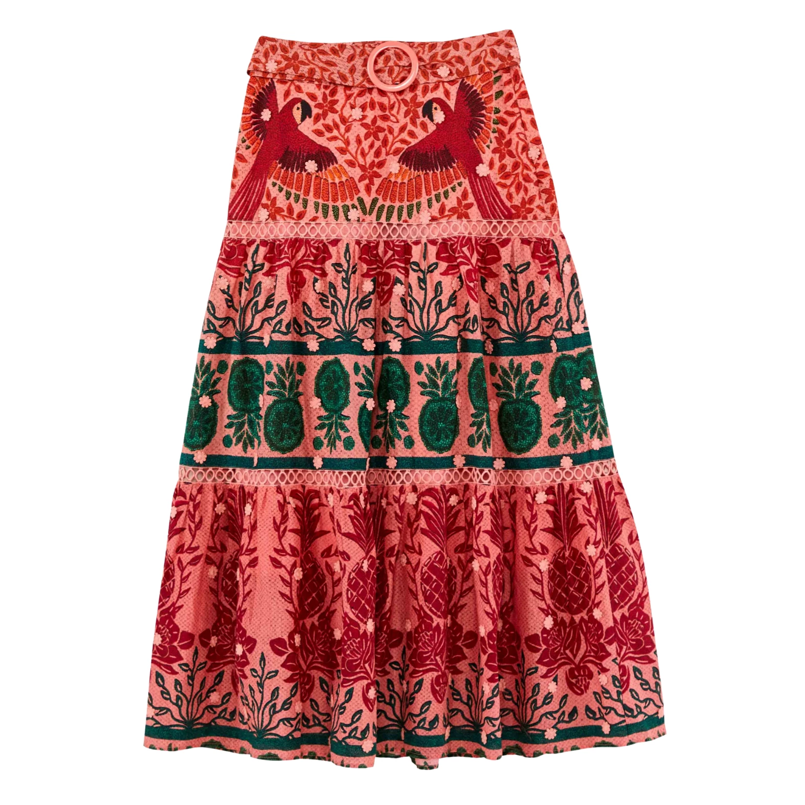 Farm Rio Maxi Skirt, Pink Ainika Print Macaws 1 Farm Rio Maxi Skirt, Pink Ainika Print Macaws