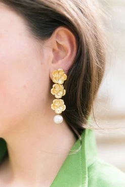 M Donohue Collection Wear Mimi Triple Flower & Pearl Earrings