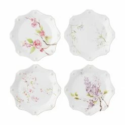 Juliska Live Berry & Thread Floral Sketch Assorted Set Of 4 Dessert/Salad Plates