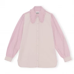 Ganni Wear Overdyed Cutline Denim Blouse, Light Lilac