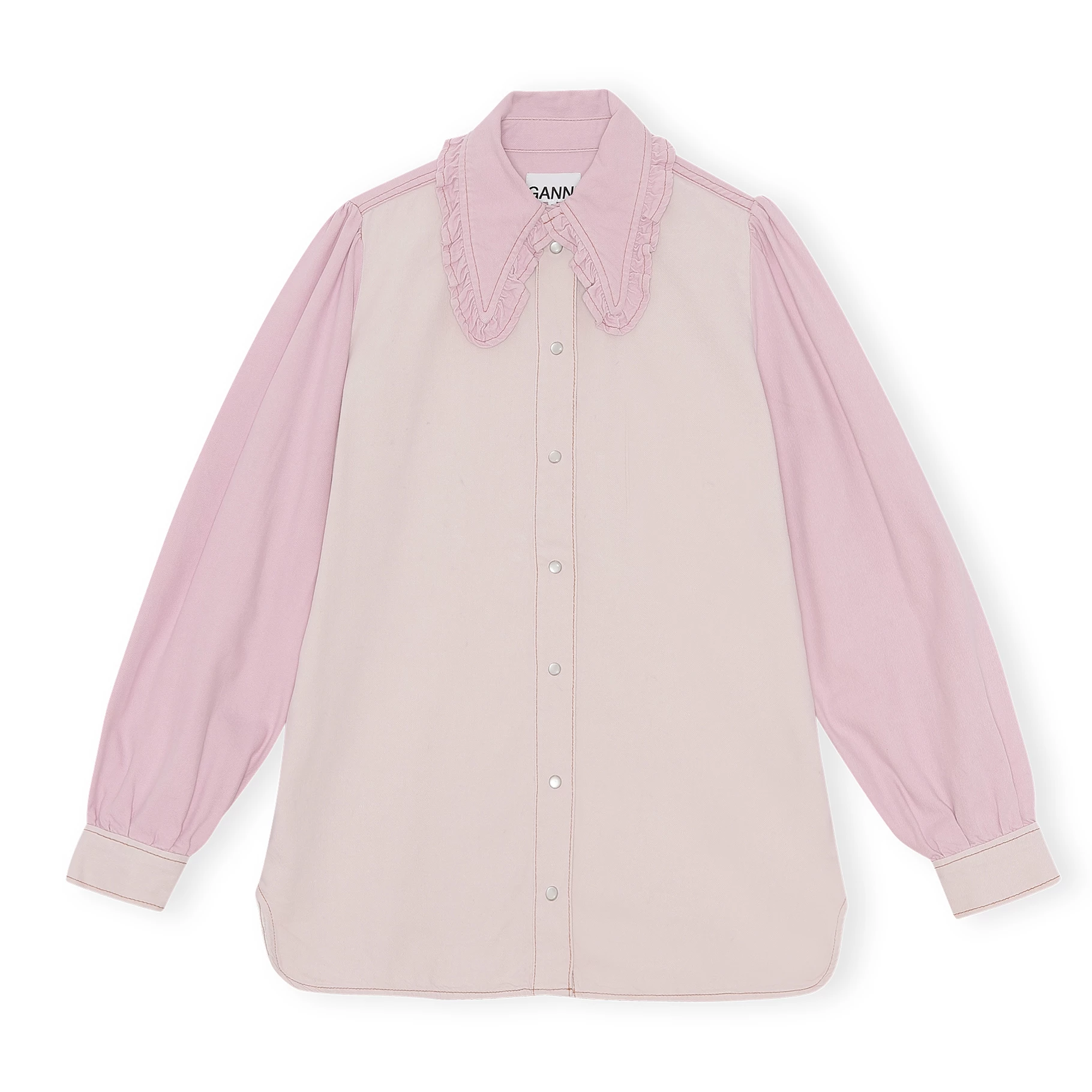 Ganni Wear Overdyed Cutline Denim Blouse, Light Lilac 1 Ganni Wear Overdyed Cutline Denim Blouse, Light Lilac