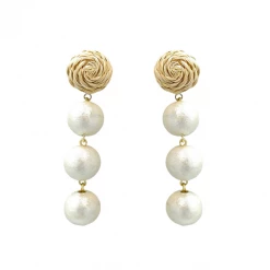 M Donohue Collection Wear Grace Cotton Triple Pearl Earrings
