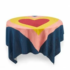 Summerill Heart Linen Tablecloth For Two, Blue