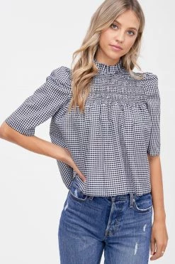 En Saison Edith Smocked Blouse, Black