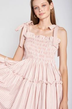 En Saison Wear Ida Smocked Midi Dress, Pink 6 En Saison Wear Ida Smocked Midi Dress, Pink