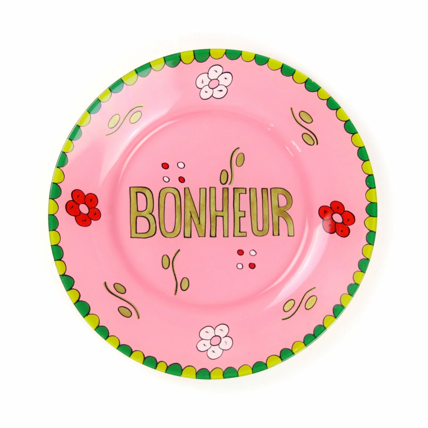 Only On The Avenue Live Bonheur Painted Dinner Plate, Pink 1 Only On The Avenue Live Bonheur Painted Dinner Plate, Pink