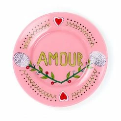 Only On The Avenue Live Amour Painted Dinner Plate, Pink Zig Zag