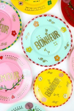 Only On The Avenue Live Bonheur Painted Dinner Plate, Pink 6 Only On The Avenue Live Bonheur Painted Dinner Plate, Pink
