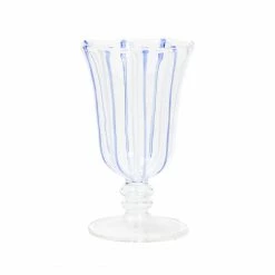 Only On The Avenue Glass Goblet, Blue X White Stripe Live