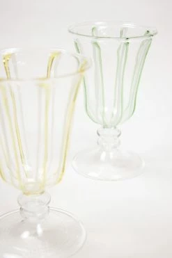 Only On The Avenue Glass Goblet, Green X White Stripe