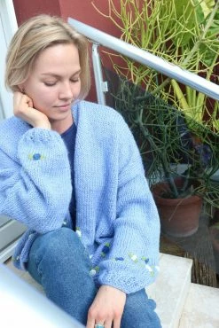 Fanm Mon Wear Blueberry Cardigan With Green Navy White Embroidery