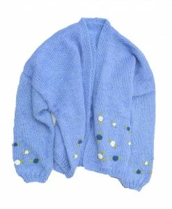 Fanm Mon Wear Blueberry Cardigan With Green Navy White Embroidery