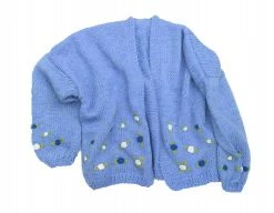 Fanm Mon Wear Blueberry Cardigan With Green Navy White Embroidery