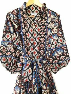 Sue Sartor Wear Paloma Flounce Dress, Cinnabar Cobalt Black & Alhambra