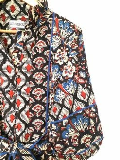 Sue Sartor Wear Paloma Flounce Dress, Cinnabar Cobalt Black & Alhambra