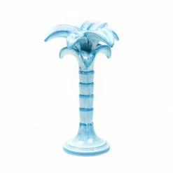 Only On The Avenue Palm Tree Candle Holder, Light Blue
