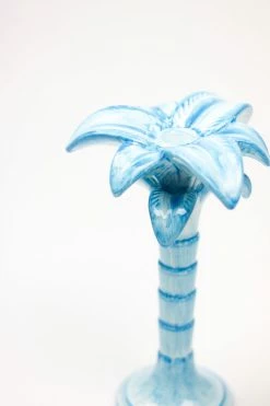 Only On The Avenue Palm Tree Candle Holder, Light Blue