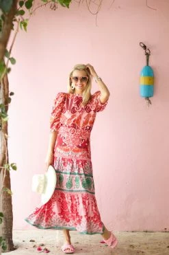 Farm Rio Maxi Skirt, Pink Ainika Print Macaws