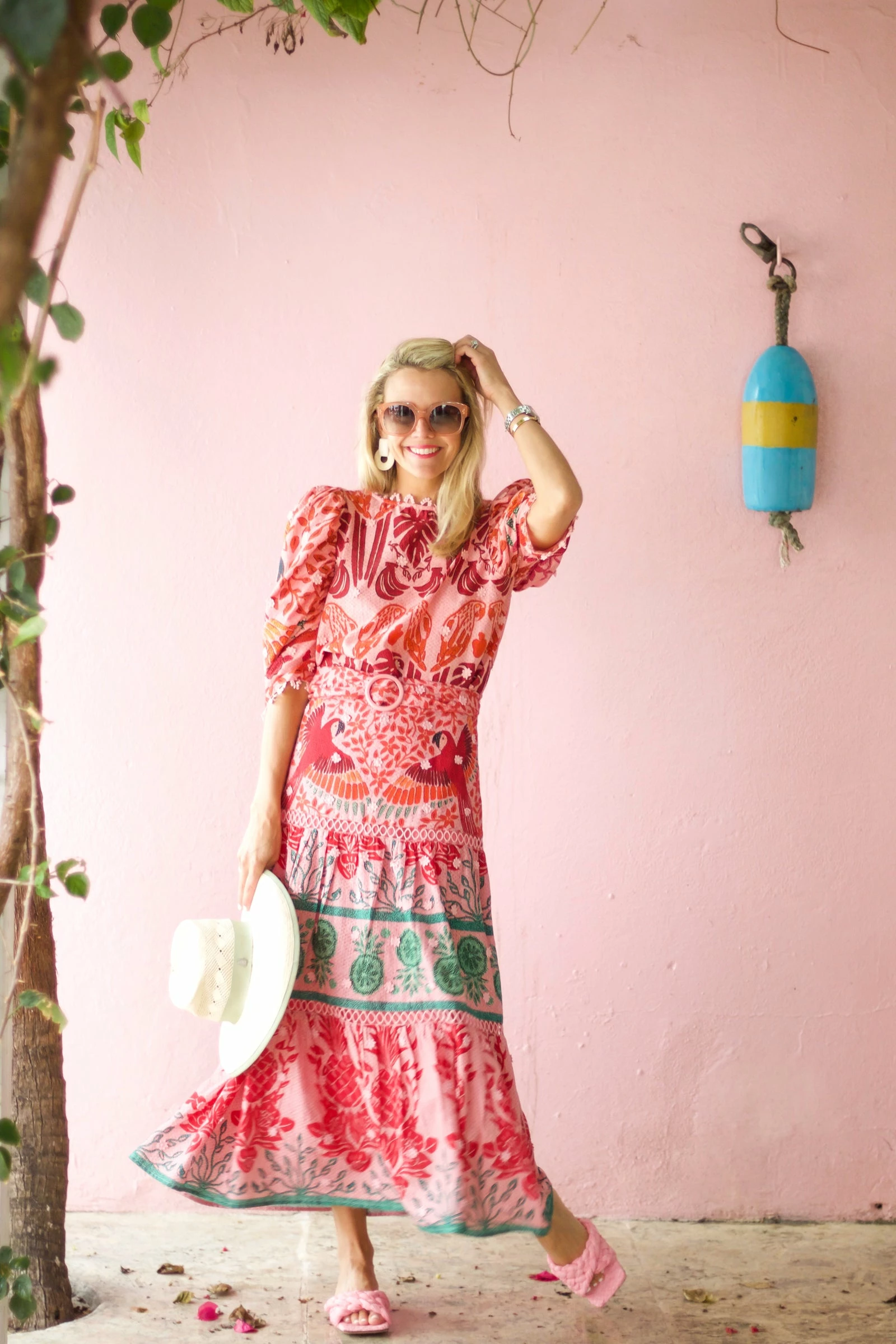 Farm Rio Maxi Skirt, Pink Ainika Print Macaws 2 Farm Rio Maxi Skirt, Pink Ainika Print Macaws