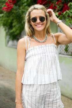 Ganni Light Stripe Shorts, Egret Wear