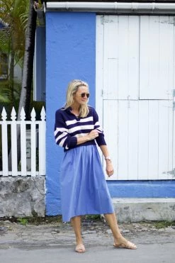 Ciao Lucia Venezia Polo Cotton Sweater Knit, Navy X Ivory