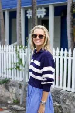 Ciao Lucia Venezia Polo Cotton Sweater Knit, Navy X Ivory