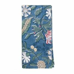 Hibiscus Linens Block Print Vintage Coral Cloth Napkin Live