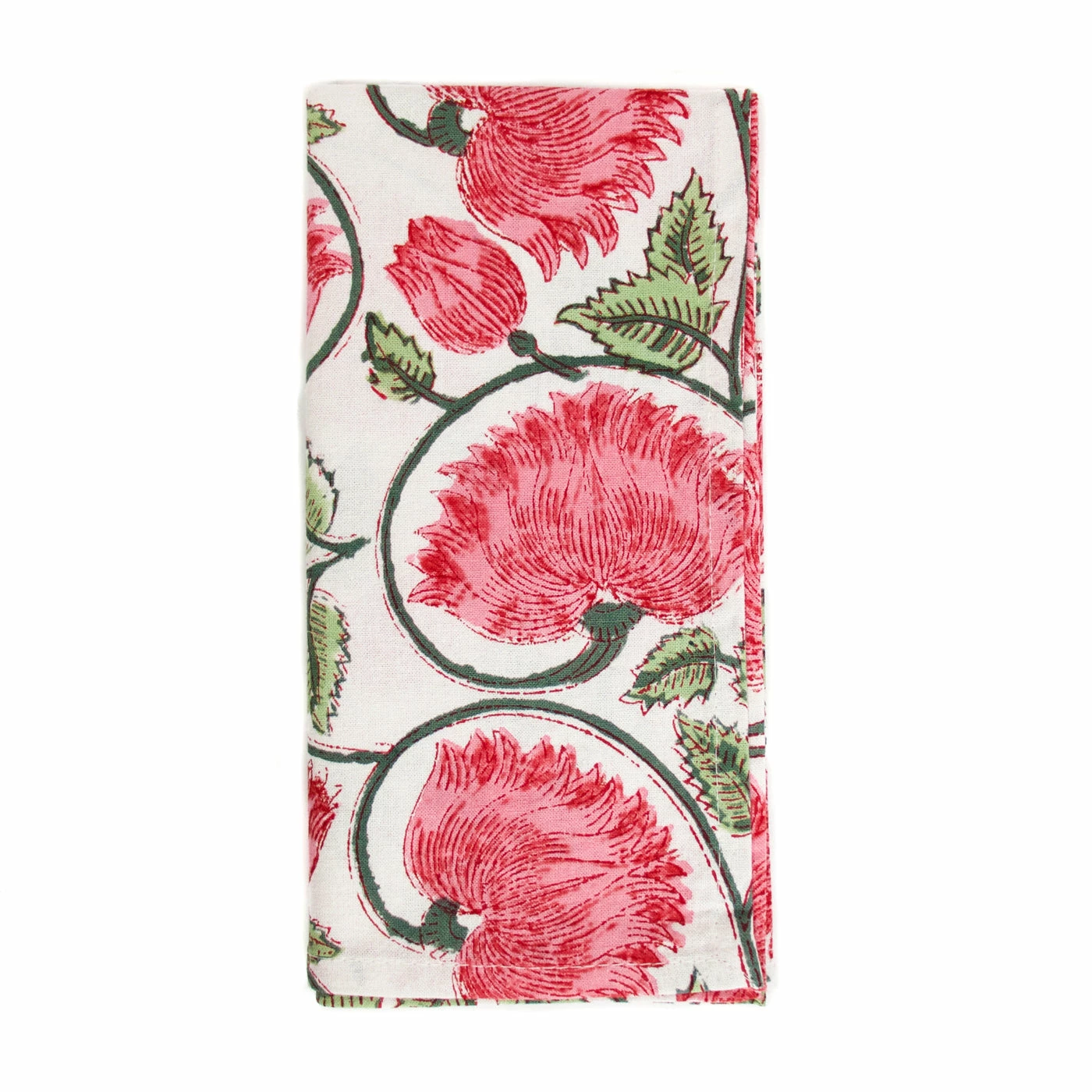 Hibiscus Linens Live Block Print Pink And Green Cloth Napkin 1 Hibiscus Linens Live Block Print Pink And Green Cloth Napkin