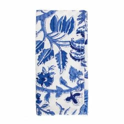 Hibiscus Linens Block Print Napkin In Classic Blue And White Live