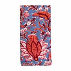 Hibiscus Linens Live Block Print Vivid Blue And Red Cloth Napkin