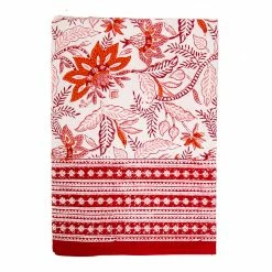 Hibiscus Linens Block Print Rectangular Table Cloth In Poinsettias