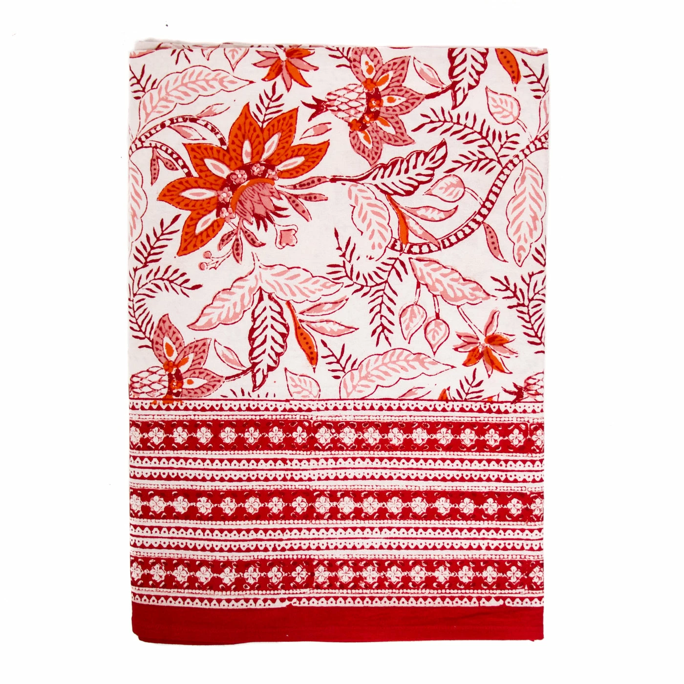 Hibiscus Linens Block Print Rectangular Table Cloth In Poinsettias 1 Hibiscus Linens Block Print Rectangular Table Cloth In Poinsettias